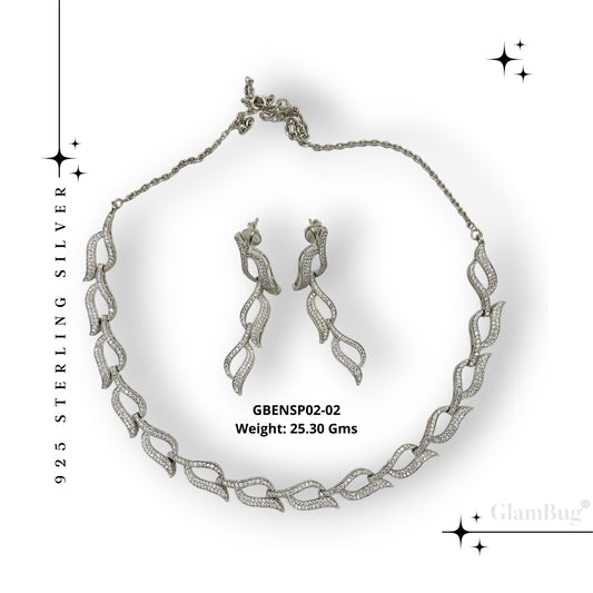 GlamBug 925 Silver - Premium Zircon studded Necklace set | 925 Silver | GBENSP02-02 - Glambug 925 Silver Jewellery