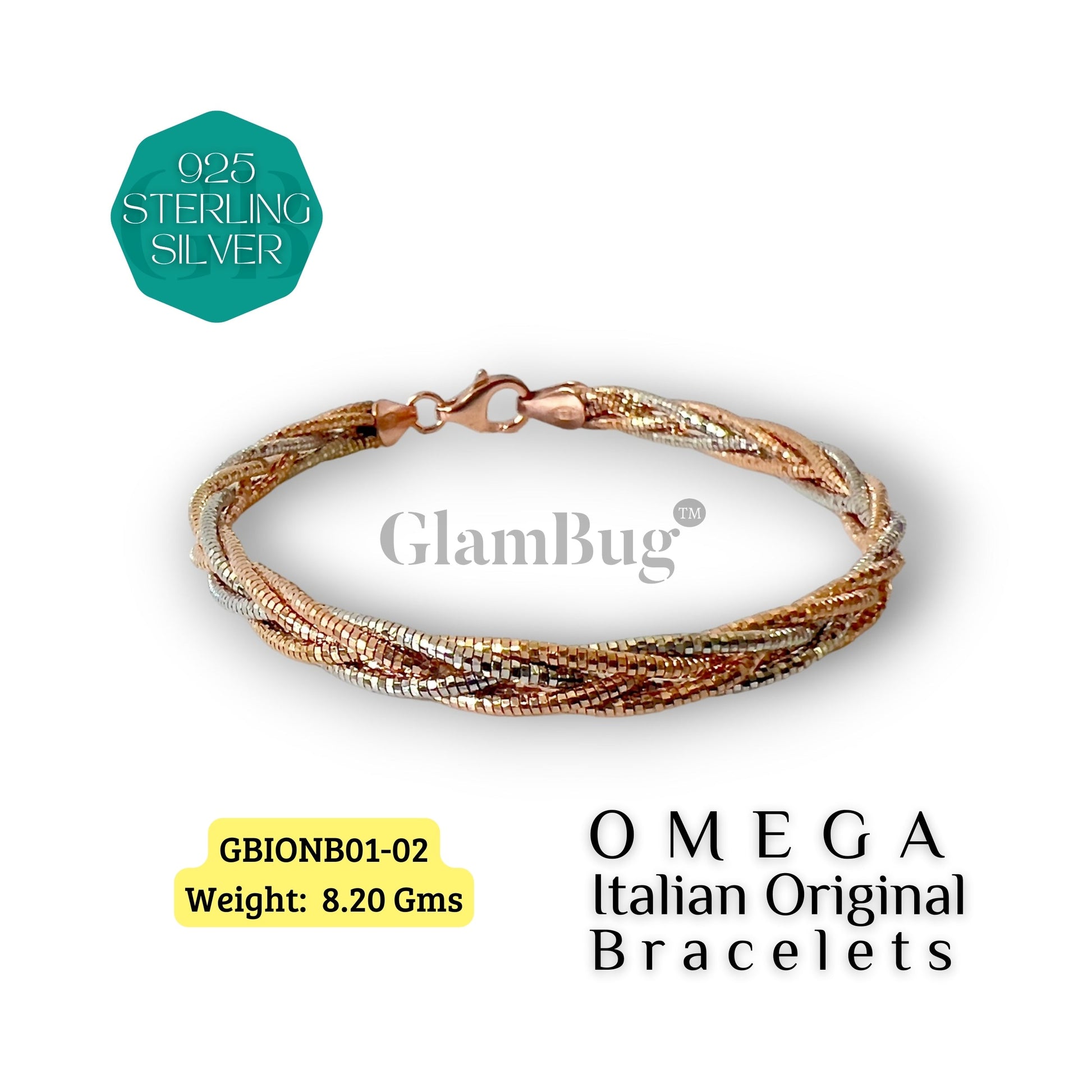 GlamBug 925 Sterling Silver | Luxury Premium Bracelets | OMEGA Italian Layered Bracelet | GBIONB01-02 - Glambug 925 Silver Jewellery