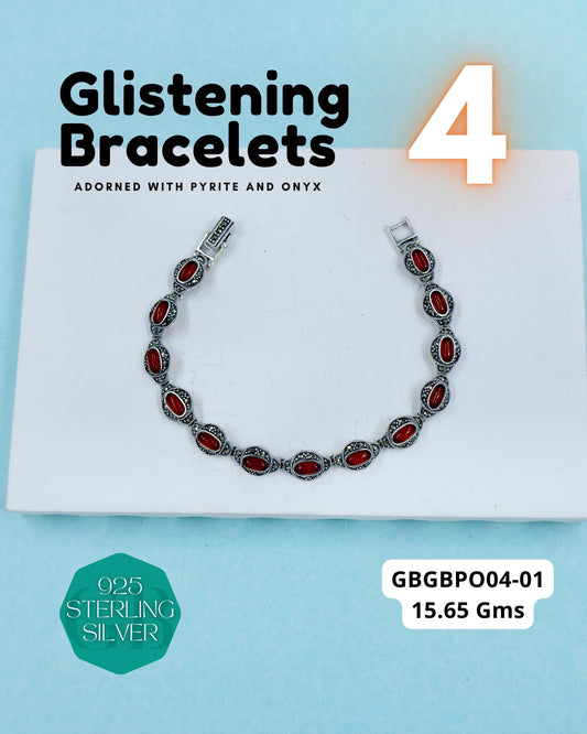 Glistering Bracelets | Marcasite Pyrite & Onyx | GBGBPO04 | Silver Bracelet Jewelry - Glambug 925 Silver Jewellery