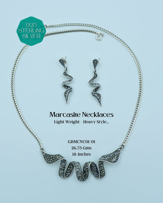 Marcasite Necklaces | GBMCNC01 | Silver Necklaces - Glambug 925 Silver Jewellery