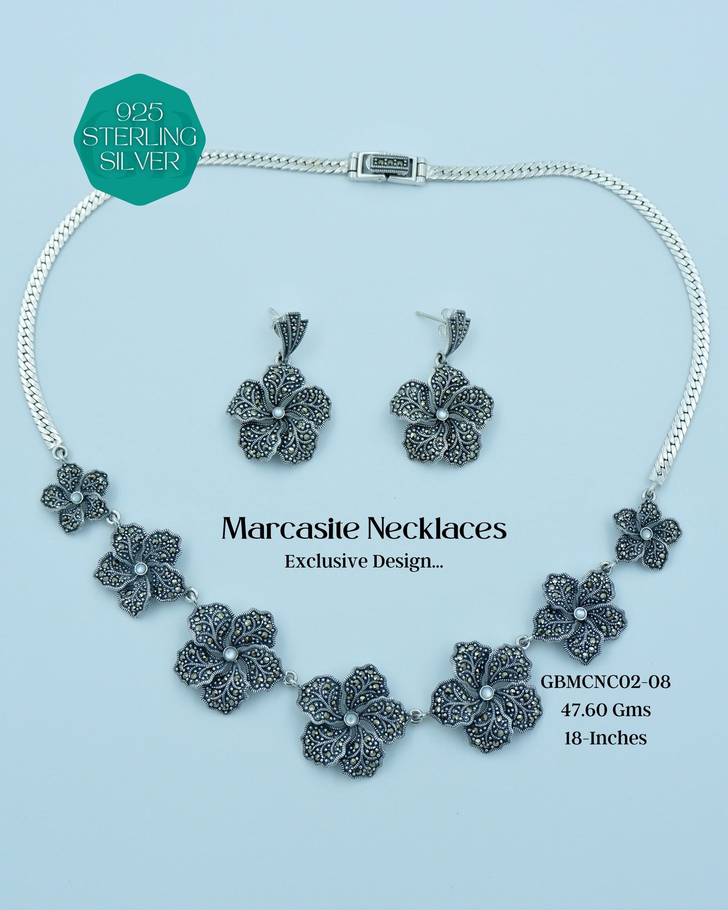 Marcasite Necklaces | GBMCNC02 | Silver Necklaces - Glambug 925 Silver Jewellery