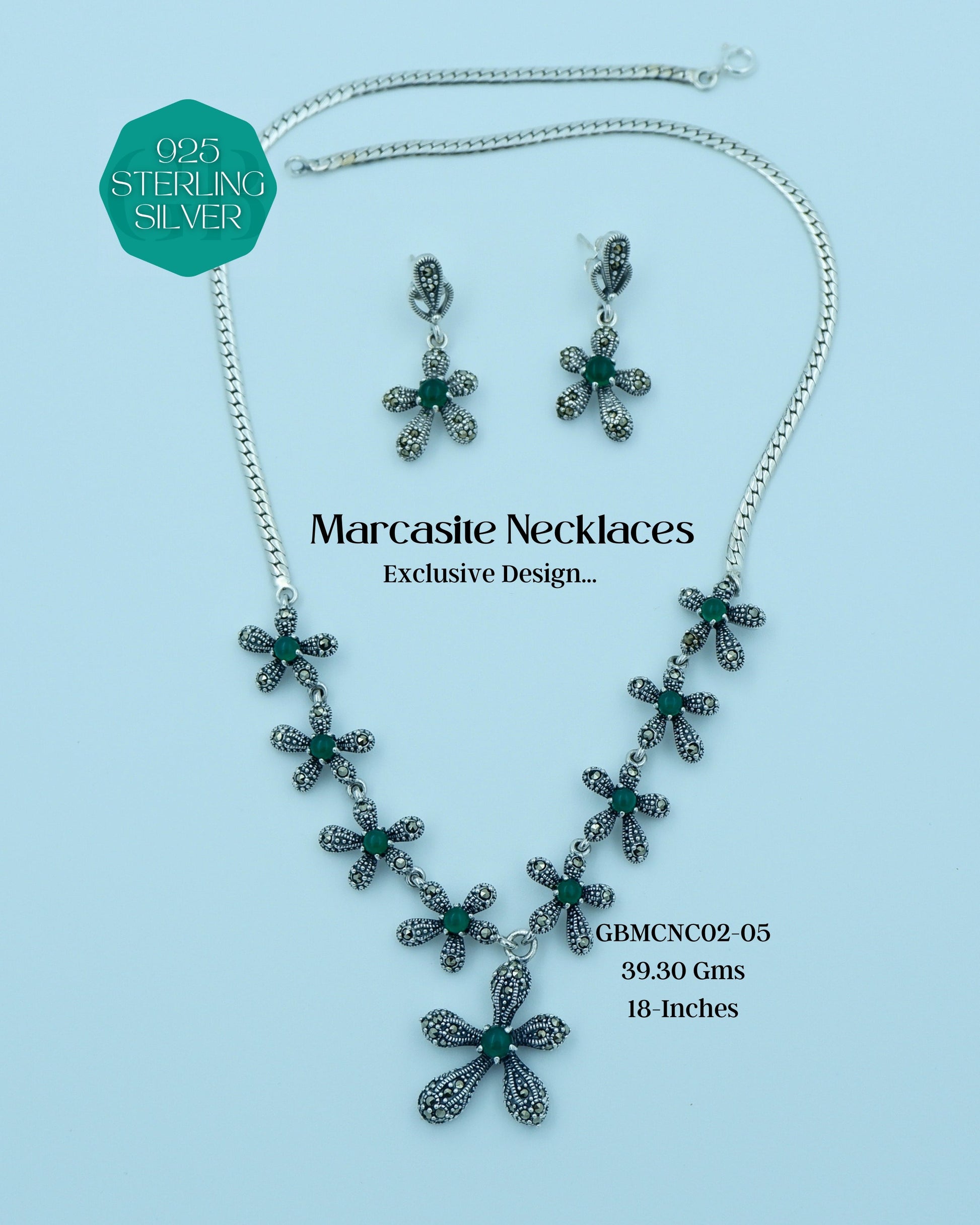 Marcasite Necklaces | GBMCNC02 | Silver Necklaces - Glambug 925 Silver Jewellery