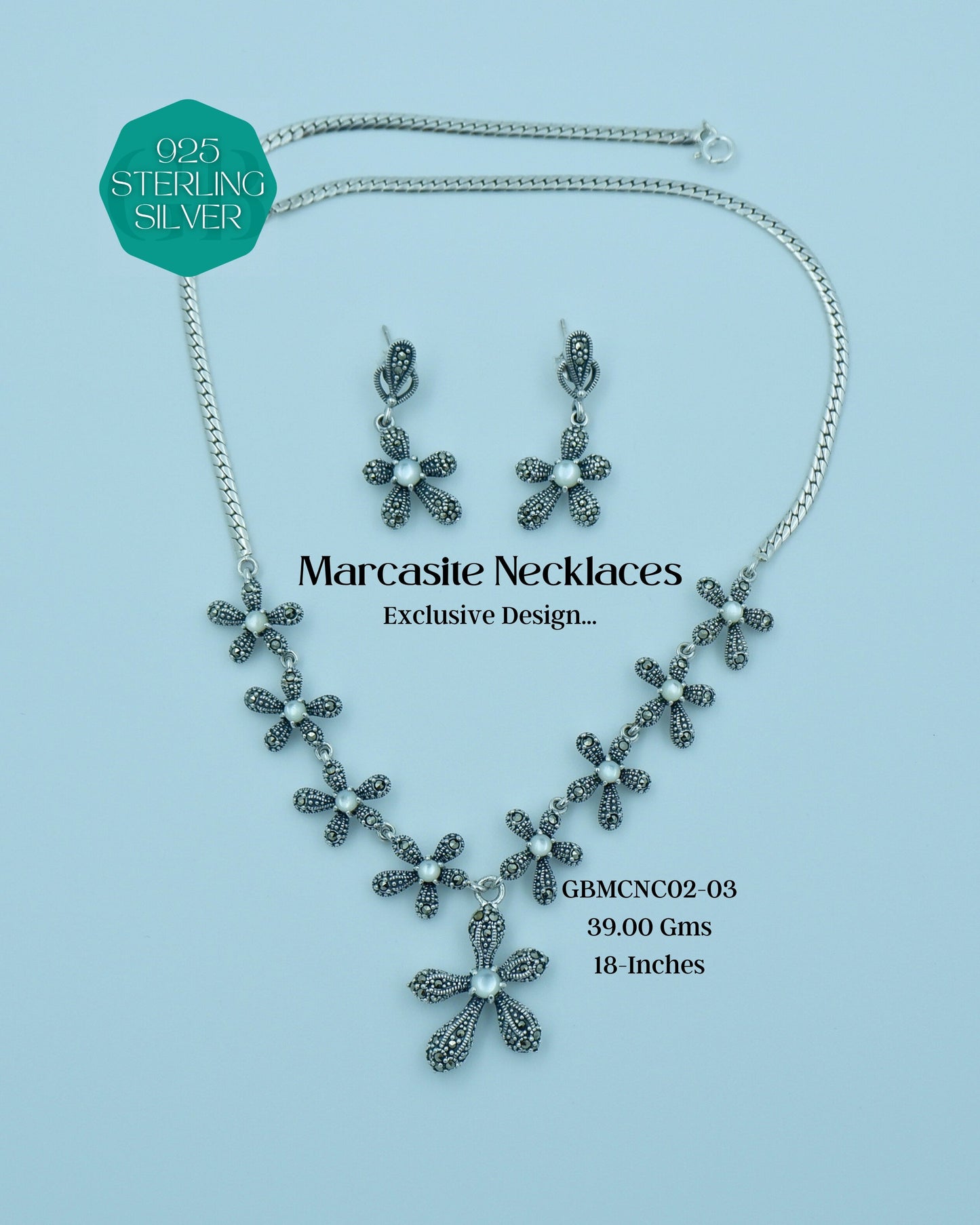 Marcasite Necklaces | GBMCNC02 | Silver Necklaces - Glambug 925 Silver Jewellery