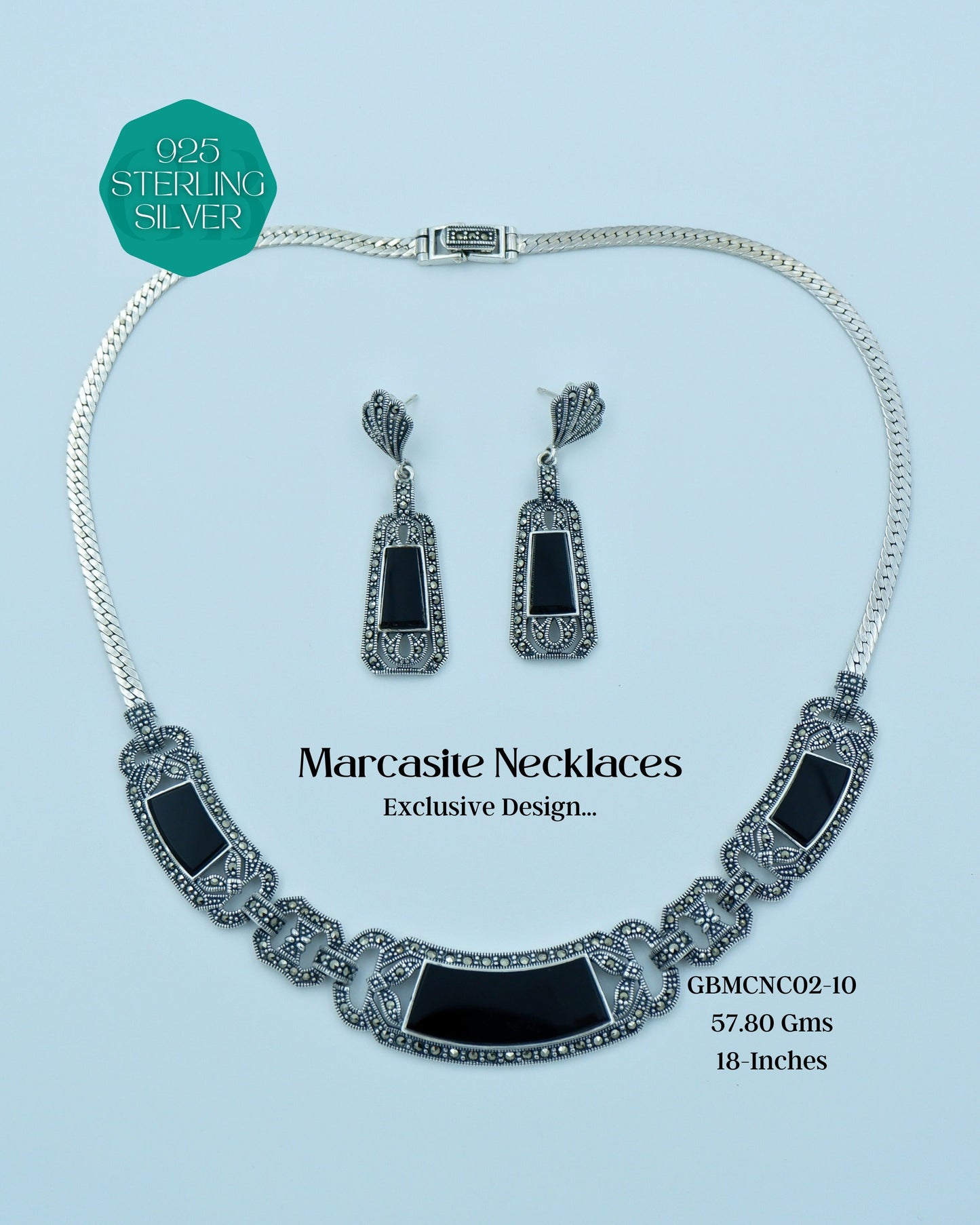 Marcasite Necklaces | GBMCNC02 | Silver Necklaces - Glambug 925 Silver Jewellery