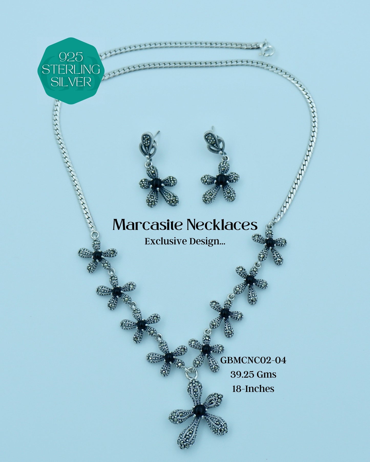 Marcasite Necklaces | GBMCNC02 | Silver Necklaces - Glambug 925 Silver Jewellery