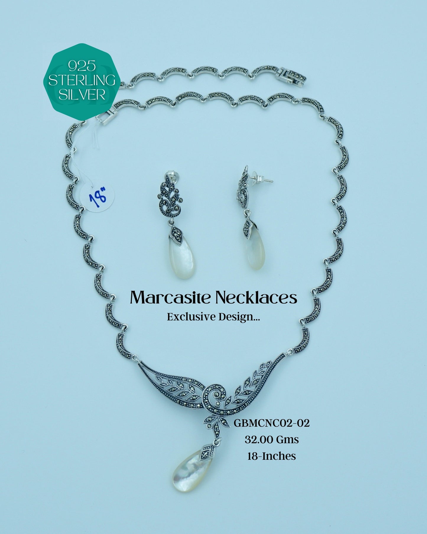 Marcasite Necklaces | GBMCNC02 | Silver Necklaces - Glambug 925 Silver Jewellery