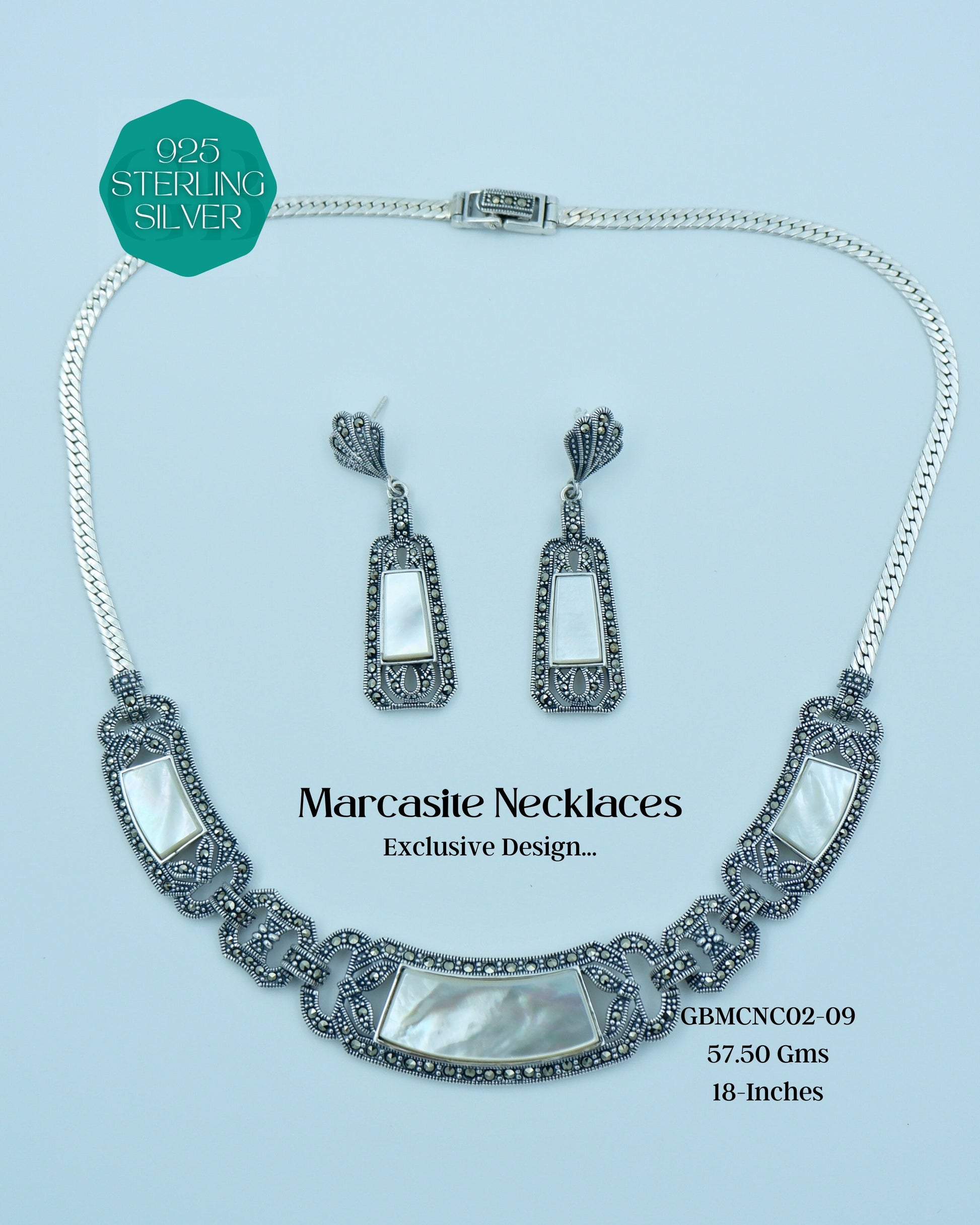 Marcasite Necklaces | GBMCNC02 | Silver Necklaces - Glambug 925 Silver Jewellery