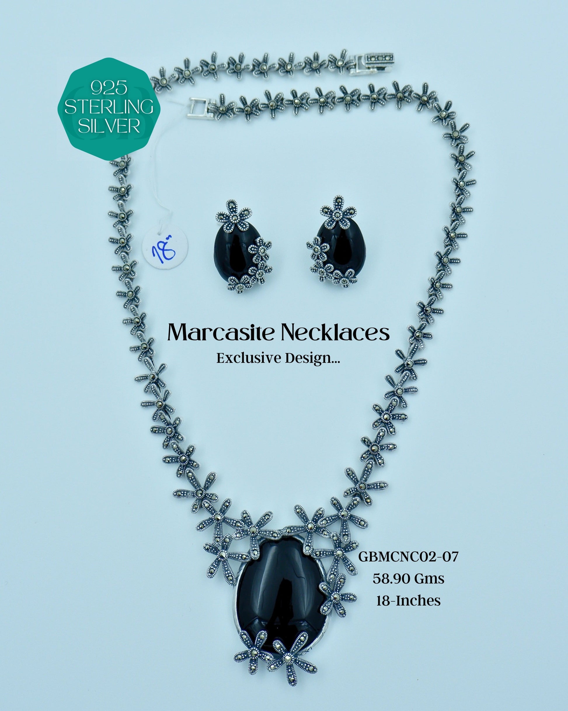 Marcasite Necklaces | GBMCNC02 | Silver Necklaces - Glambug 925 Silver Jewellery