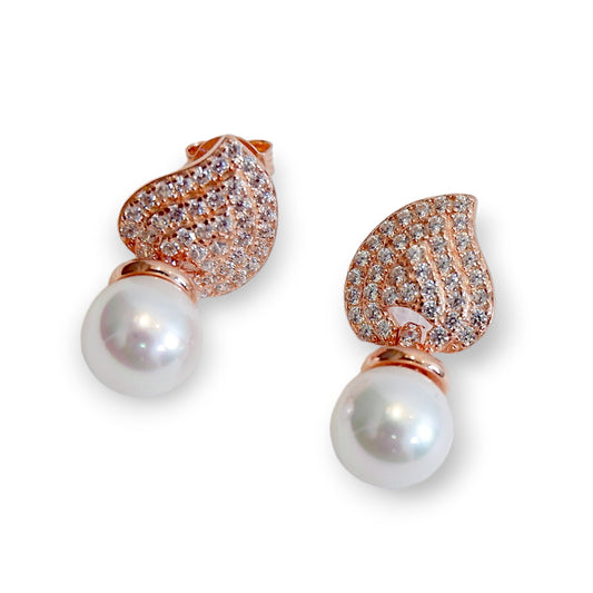 Premium pearl earrings | leaf Inspired | GlamBug 925 Sterling Silver | GBRPPE01-08 - Glambug 925 Silver Jewellery