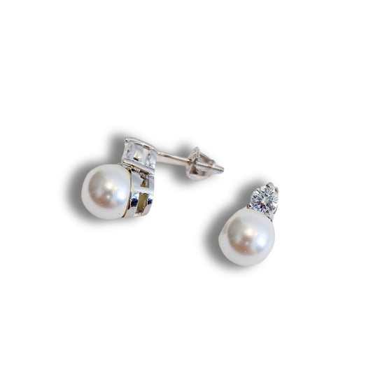 Premium pearl earrings | Small Studd with Solitair Zircon | GlamBug 925 Sterling Silver | GBRPPE01-04 - Glambug 925 Silver Jewellery