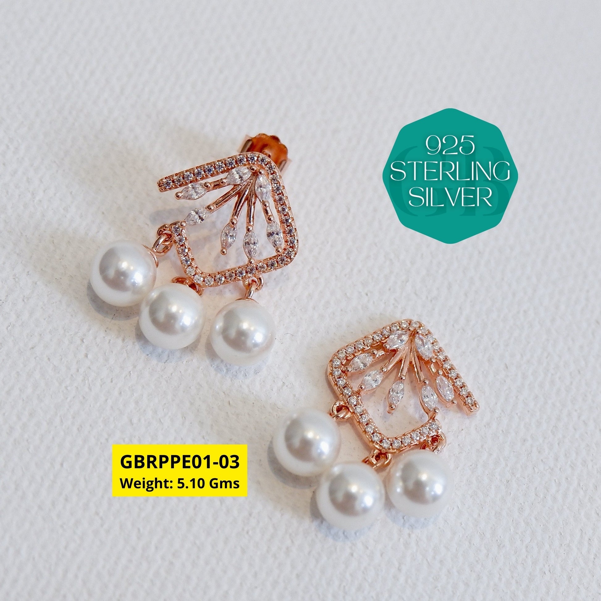 Premium pearl earrings | Square Open | GlamBug 925 Sterling Silver | GBRPPE01-03 - Glambug 925 Silver Jewellery